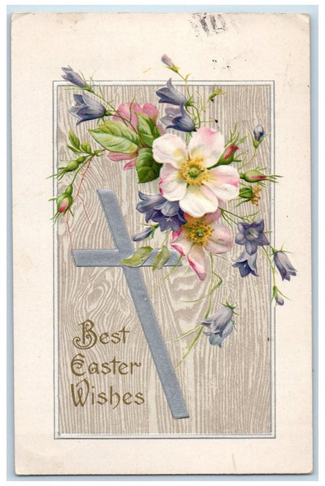 1909 Easter Wishes Holy Cross Flowers Embossed Winsch Back Antique Postcard