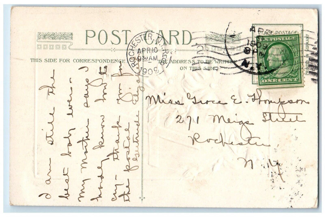 1909 Easter Wishes Holy Cross Flowers Embossed Winsch Back Antique Postcard