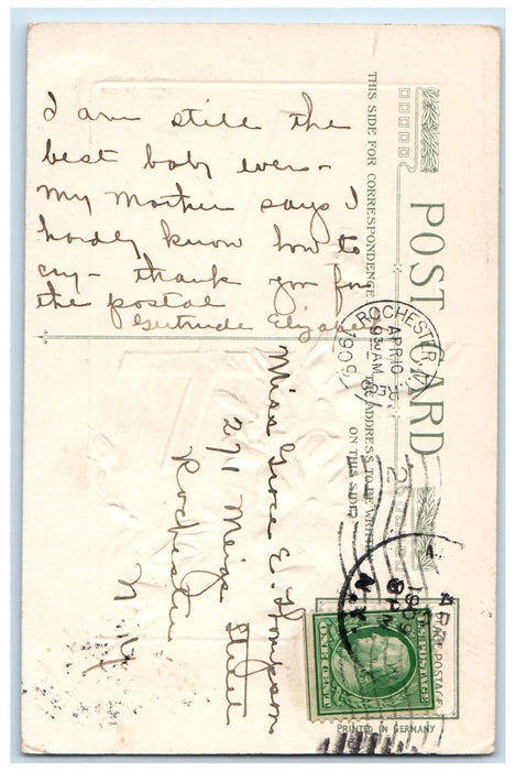 1909 Easter Wishes Holy Cross Flowers Embossed Winsch Back Antique Postcard