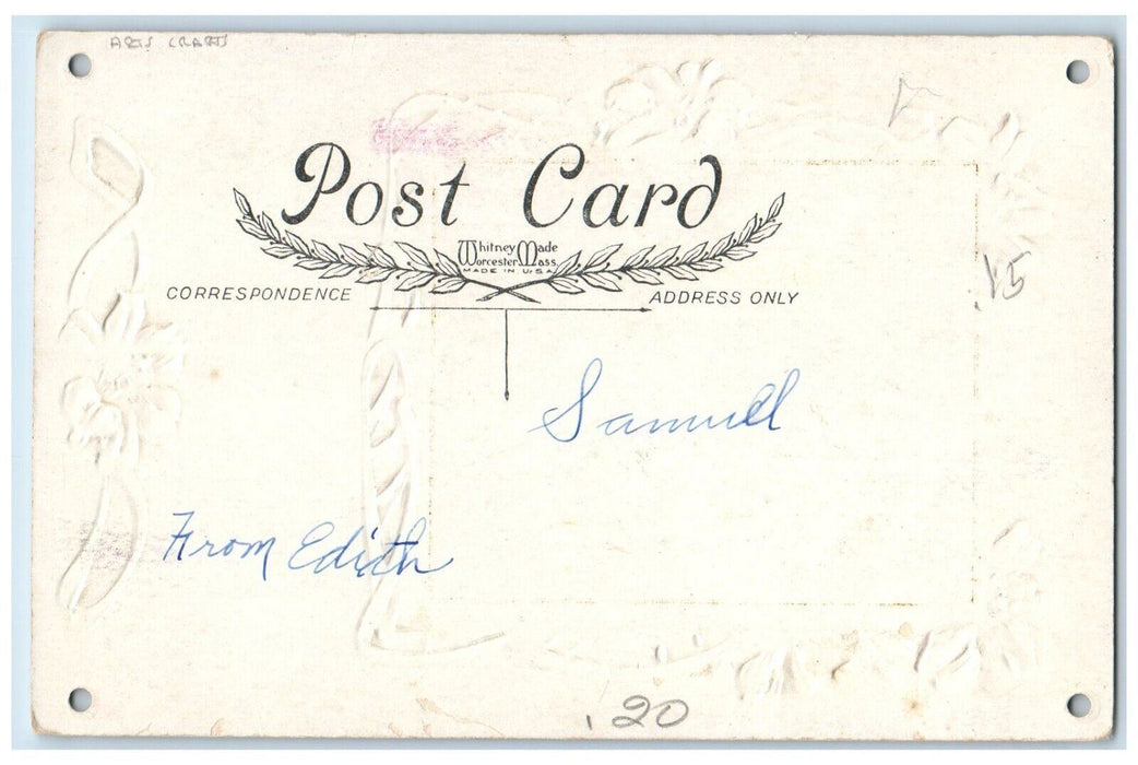 c1910's Easter Wishes Lily Flowers Arts Crafts Embossed Posted Antique Postcard