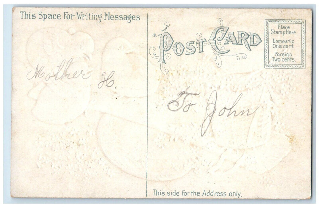 Easter Joy Chicks Playing See Saw Pansies Flowers Basket Embossed Postcard