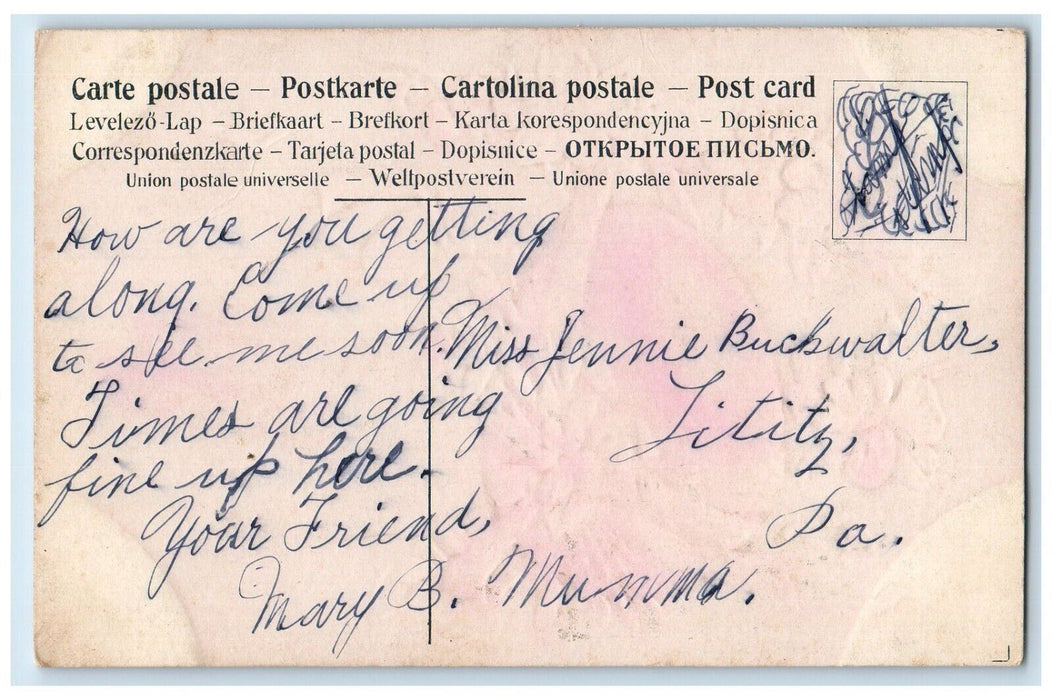 c1910's Easter Greeting Hanging Egg Flowers Embossed Posted Antique Postcard
