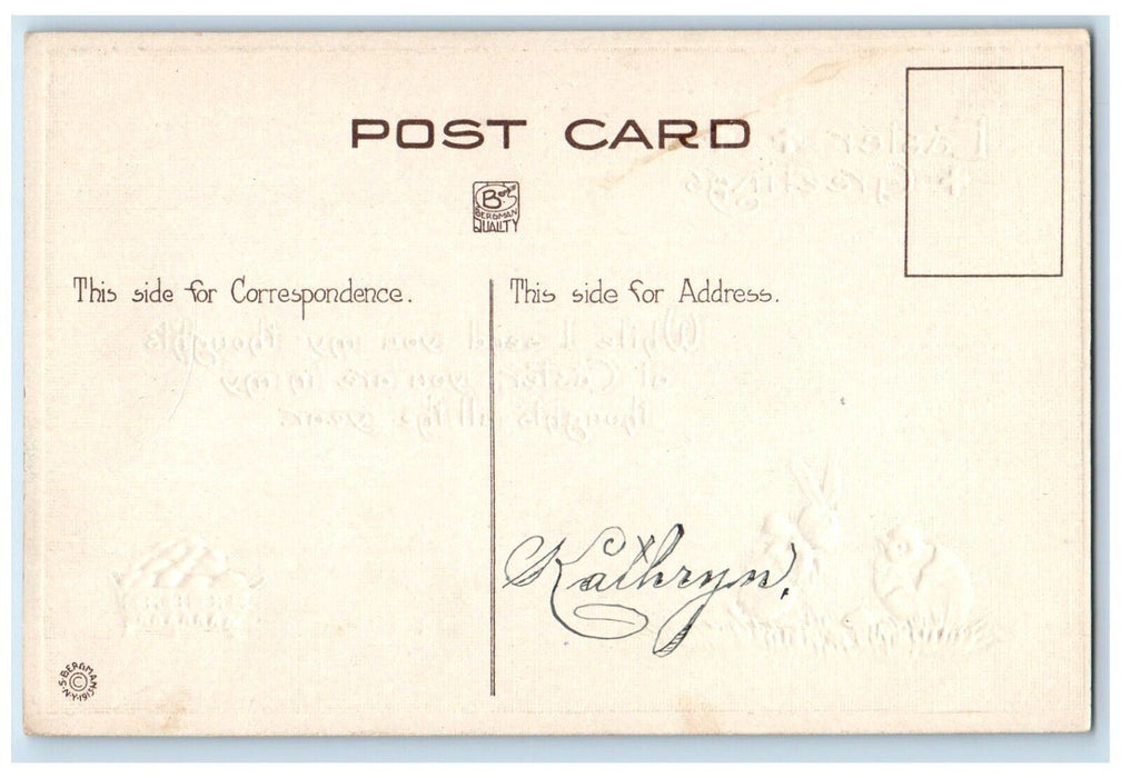 c1910's Easter Greetings Bunny Rabbit Hatched Egg Basket Chicks Antique Postcard