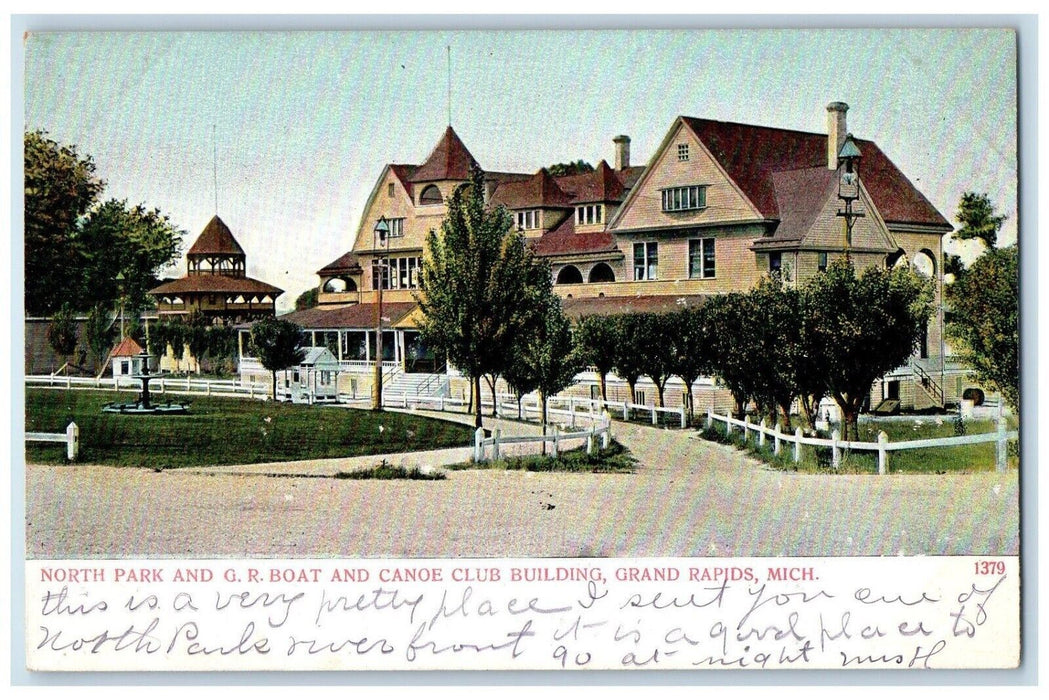 c1910 North Park and G.R. Boat and Canoe Club Building Grand Rapids MI Postcard