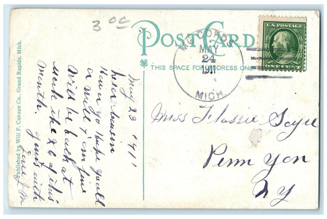 1911 New High School Grand Rapids Michigan MI McCords MI Posted Postcard