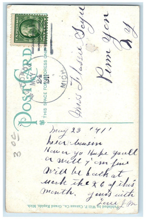 1911 New High School Grand Rapids Michigan MI McCords MI Posted Postcard
