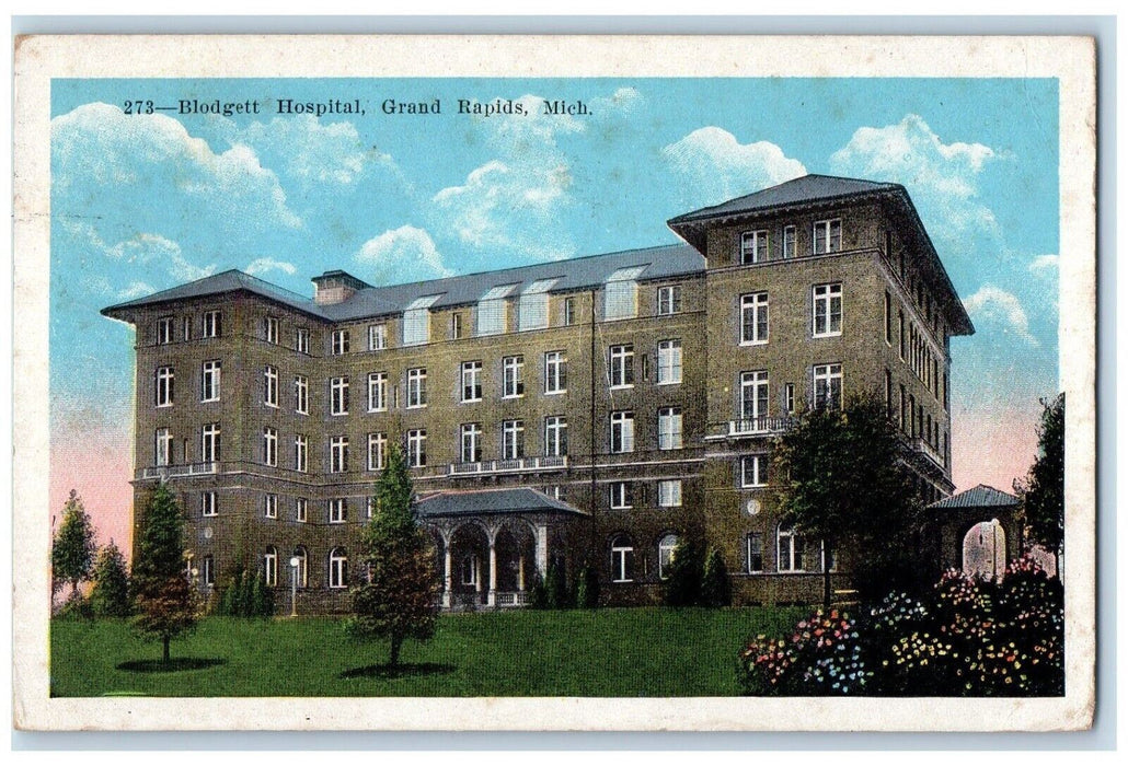 1922 Blodgett Hospital Grand Rapids Michigan MI Posted Antique Postcard