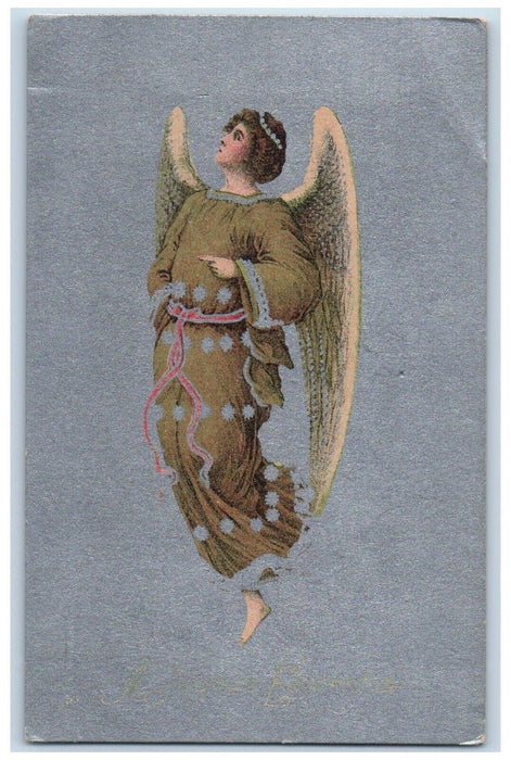 c1910's Joyous Easter Floating Angel Flowers Posted Antique Postcard