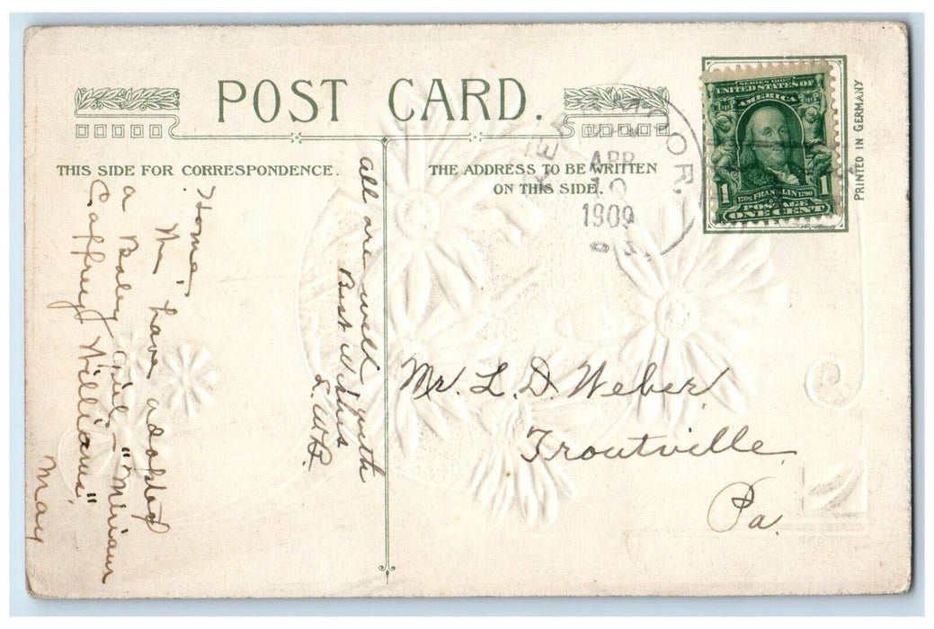 1909 Easter White Daisy Flowers Winsch Back Embossed Troutville PA Postcard