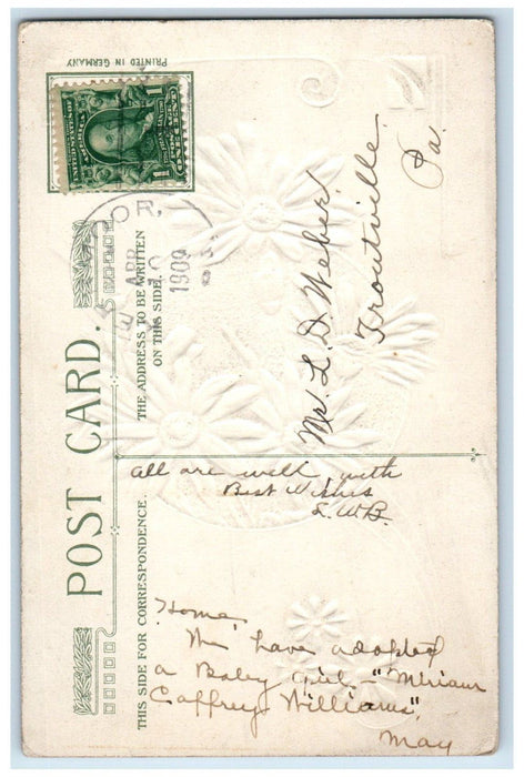 1909 Easter White Daisy Flowers Winsch Back Embossed Troutville PA Postcard