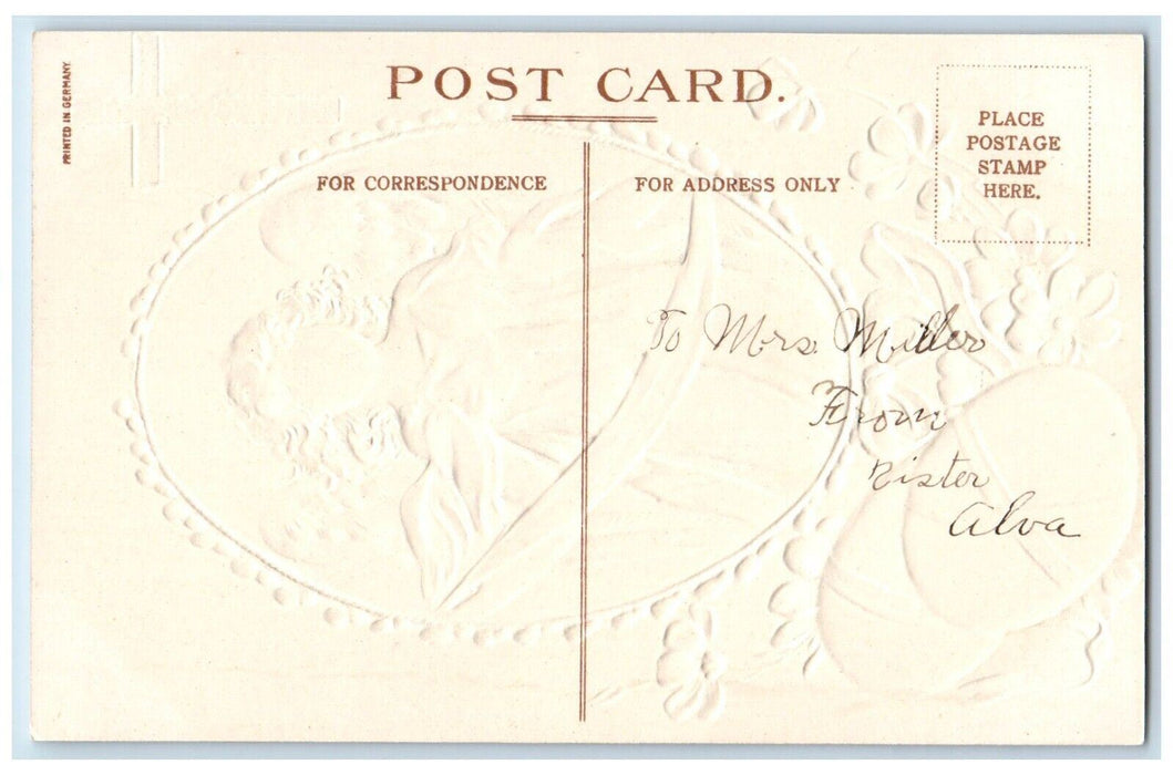 c1910's Easter Holy Cross Eggs Angel Flowers Embossed Posted Antique Postcard