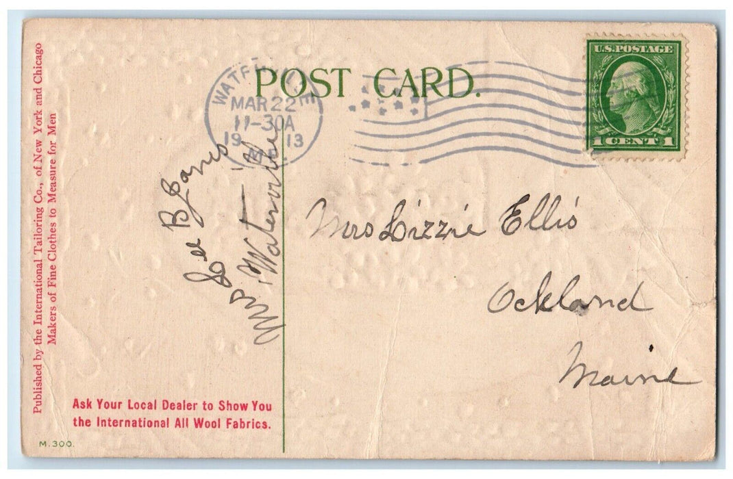1913 Easter Greeting Eggs Pansies Flowers Boat Waterville Maine ME Postcard