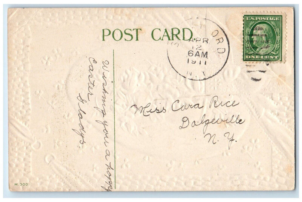 1911 Easter Greeting Eggs Rose Flowers Boat Shamrock Embossed Antique Postcard