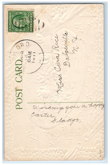 1911 Easter Greeting Eggs Rose Flowers Boat Shamrock Embossed Antique Postcard