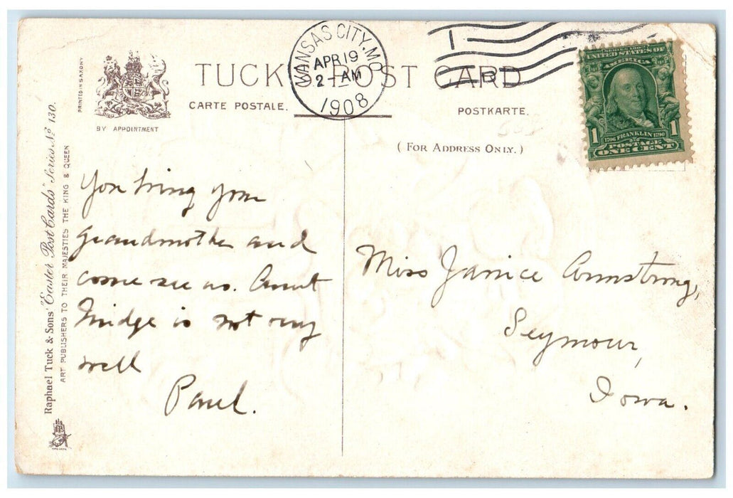 1908 Easter Greetings Children Hatched Eggs Chicks Tucks Kansas City MO Postcard