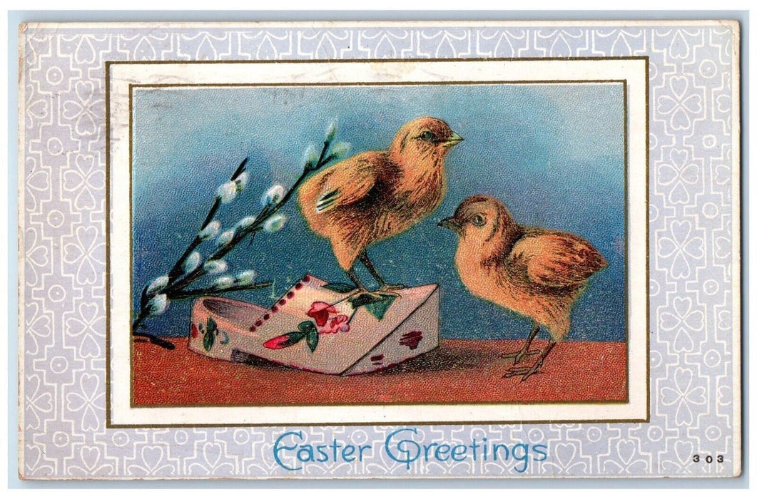c1910's Easter Greetings Chicks Dutch Clog Shoe Pipe Berry Endicott NY Postcard