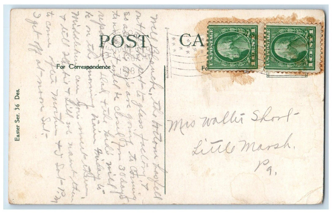 1918 Easter Greetings Bunny Rabbit With Basket Eggs Wellsboro PA Posted Postcard