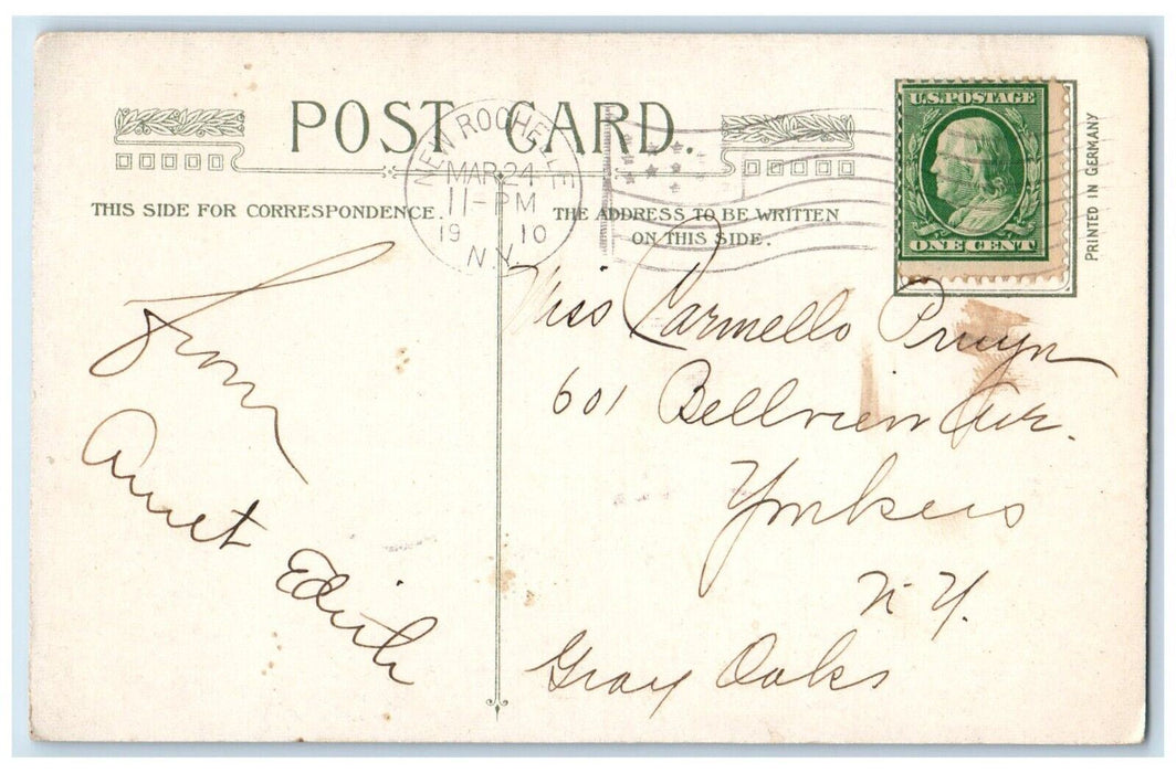 1910 Easter Morning White Flowers Winsch Back New Rochelle NY Antique Postcard