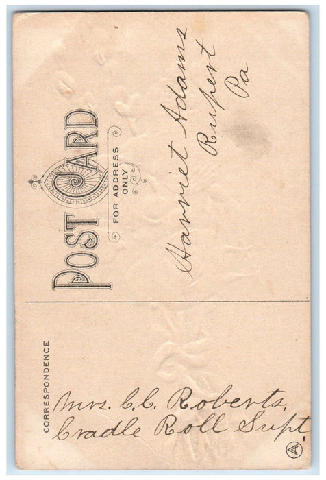 c1910's Easter Greetings Chicks Pipe Berry Cattail Embossed Antique Postcard