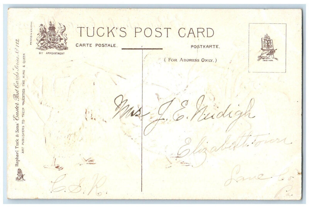 c1910's Easter Wishes Hatched Eggs Chicks Flowers Embossed Tuck's Postcard