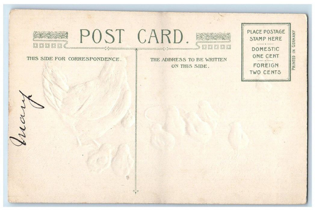 c1910's Easter Wishes Chicken Hen Chicks Embossed Winsch Back Embossed Postcard