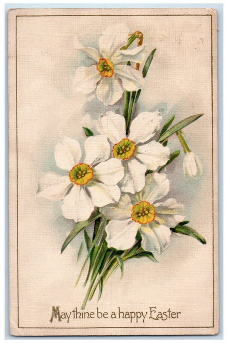 1918 Happy Easter White Flowers Richlandtown Pennsylvania PA Antique Postcard