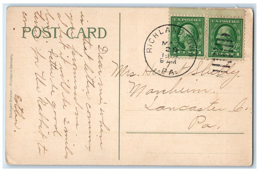 1918 Happy Easter White Flowers Richlandtown Pennsylvania PA Antique Postcard
