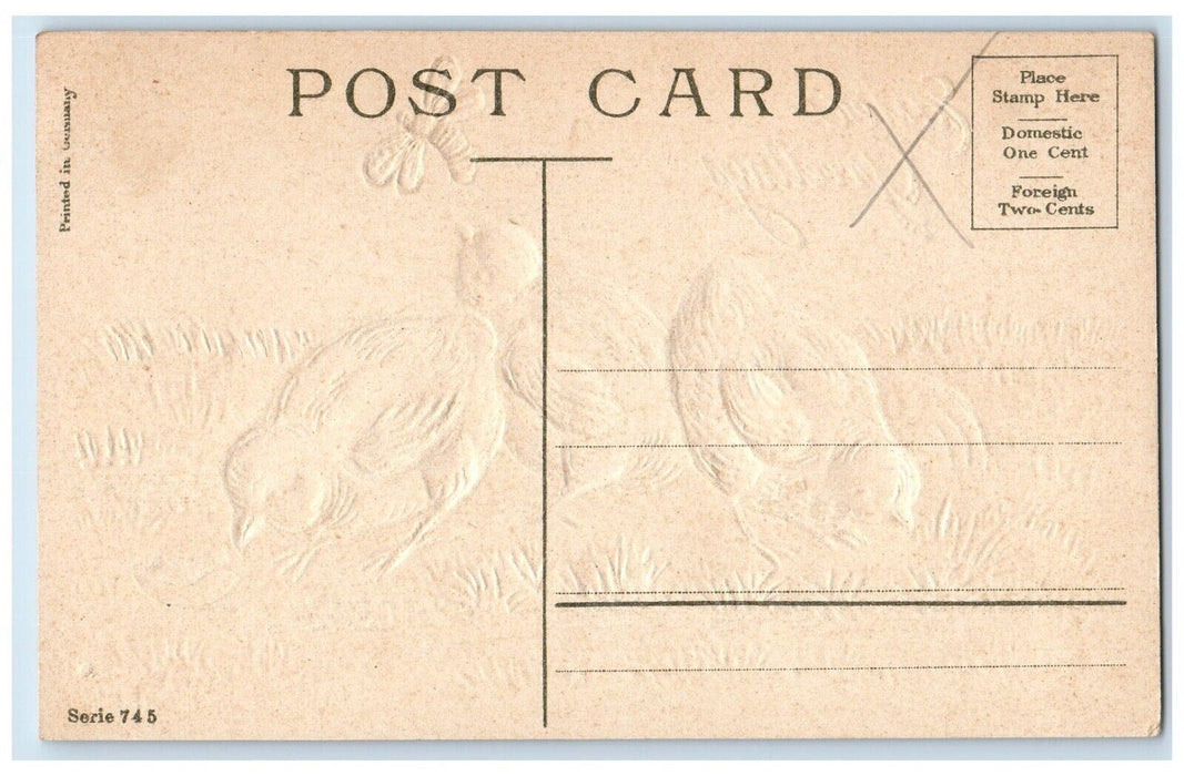 c1910's Easter Greetings Chicks Bee Hatched Egg Embossed Antique Postcard