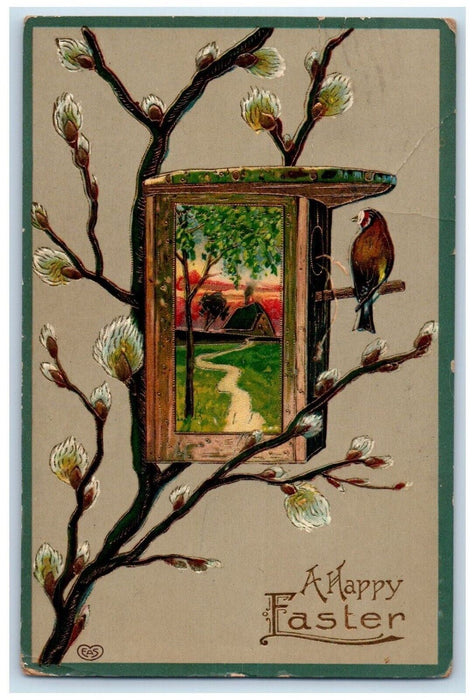 1912 Happy Easter Bird House Pipe Berry Gel Boston Massachusetts MA Postcard