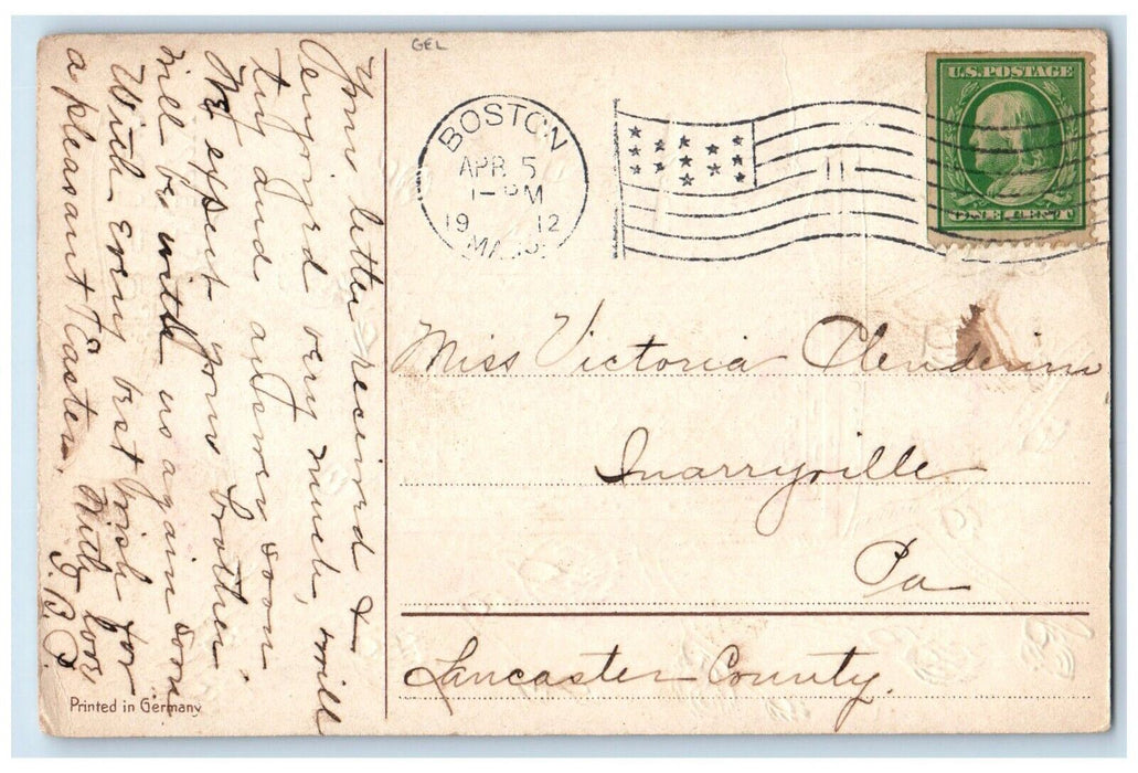1912 Happy Easter Bird House Pipe Berry Gel Boston Massachusetts MA Postcard