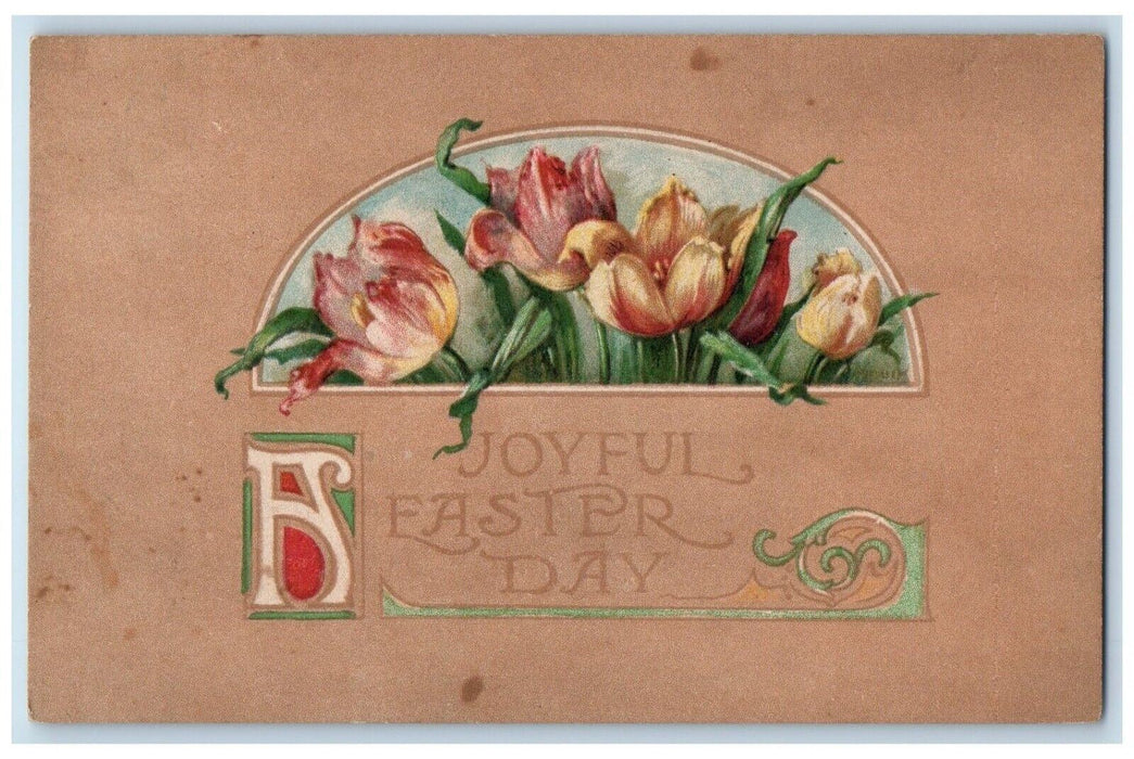 c1910's Joyful Easter Day Flowers Arts Crafts Gibson Unposted Antique Postcard