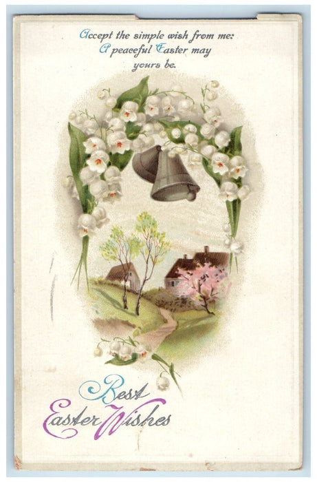 1913 Easter Wishes Ringing Bells Flowers Clapsaddle Lancaster PA Posted Postcard