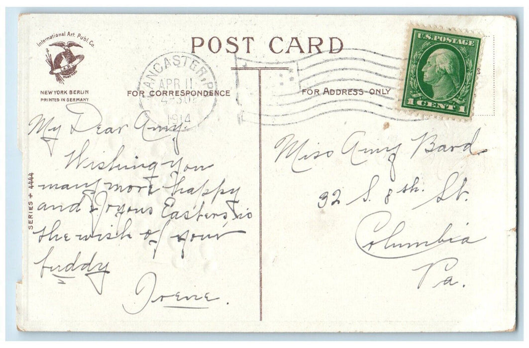 1913 Easter Wishes Ringing Bells Flowers Clapsaddle Lancaster PA Posted Postcard