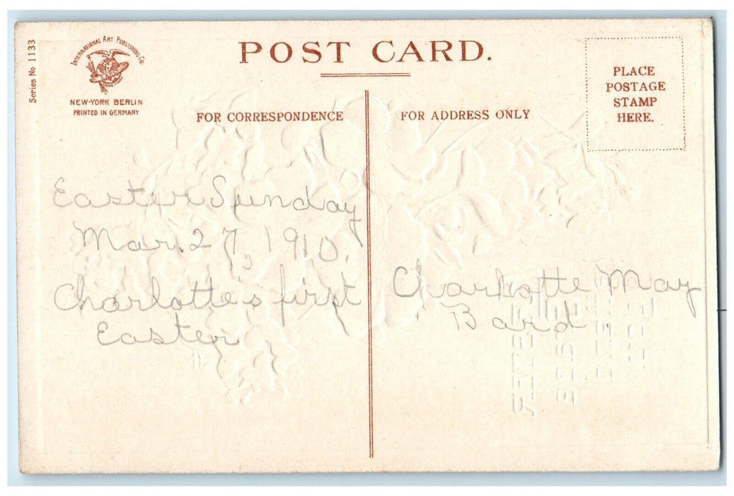 c1910's Easter Wishes Holy Cross Pink Flowers Clapsaddle Embossed Postcard