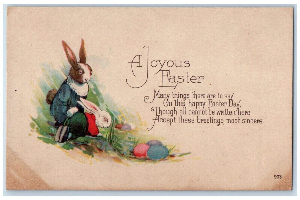 c1910's Joyous Easter Anthropomorphic Rabbit Eggs Unposted Antique Postcard