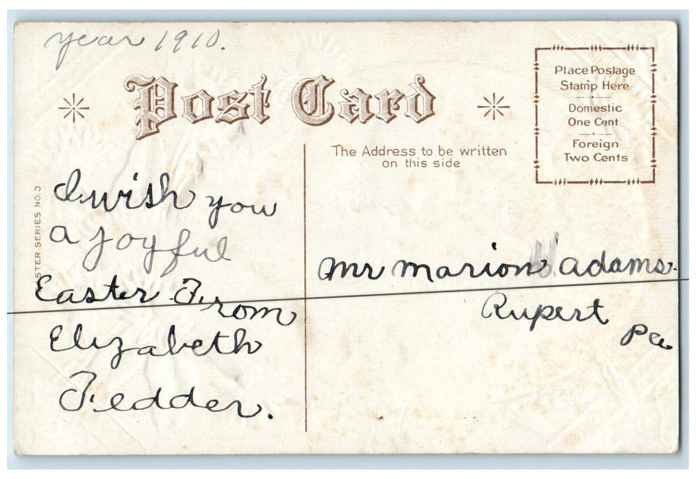 1910 Easter Greeting Hatched Egg Chicks Wheat Flowers Nash Embossed Postcard