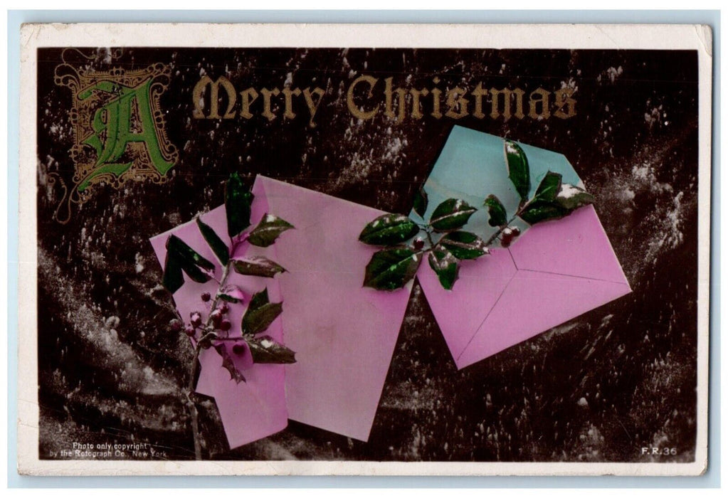 1912 Merry Christmas Letter Holly Berries Maytown PA RPPC Photo Antique Postcard