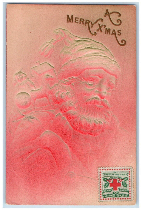 c1910's Merry Christmas Santa Claus With Toys Airbrushed Embossed Postcard
