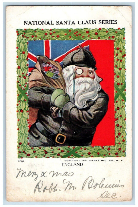 1907 Christmas National Santa Claus Sack Of Toys England Posted Antique Postcard