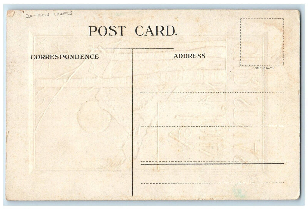 c1910's Christmas House Mountain Moon View Arts Crafts Embossed Postcard