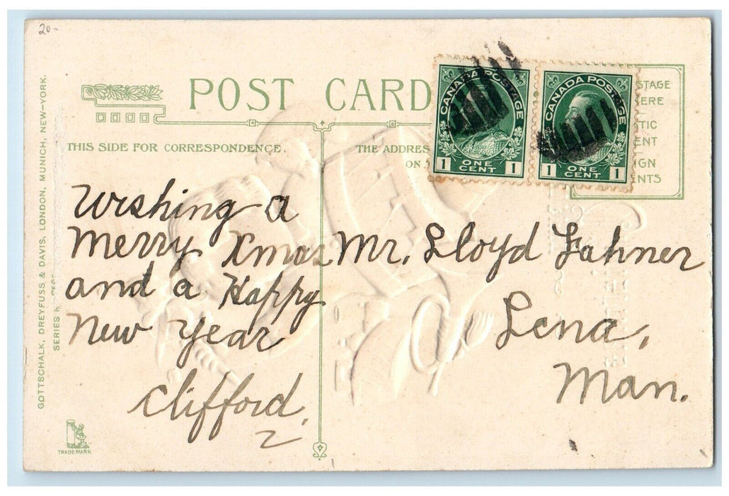 c1910's Merry Christmas Little Girl Gift Toys Embossed Antique Canada Postcard