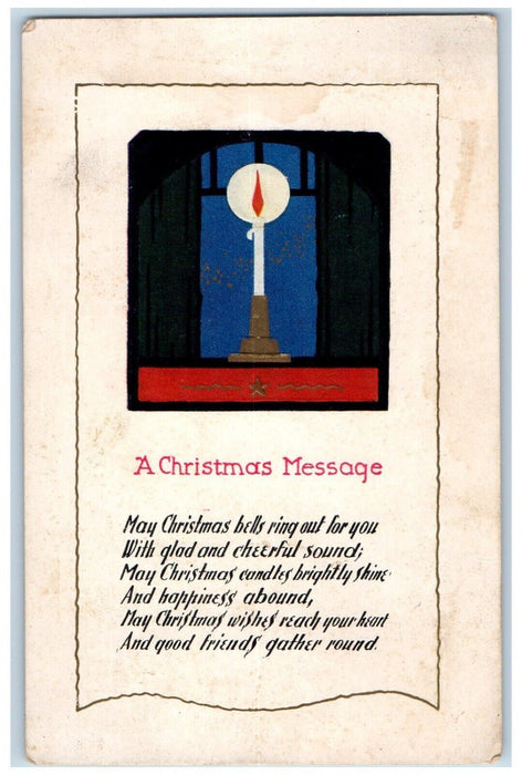 c1910's Christmas Message Candle Light Minimalist Cancel Orefield PA Postcard