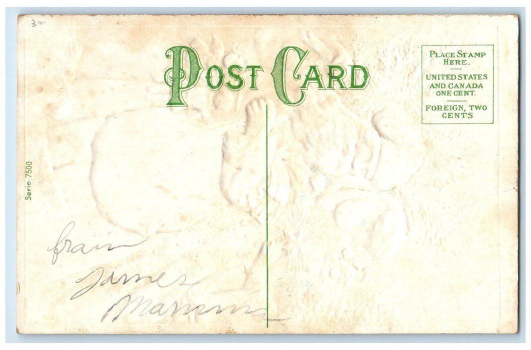 c1910's Christmas Angel Santa Claus Sack Of Toys Embossed Antique Postcard