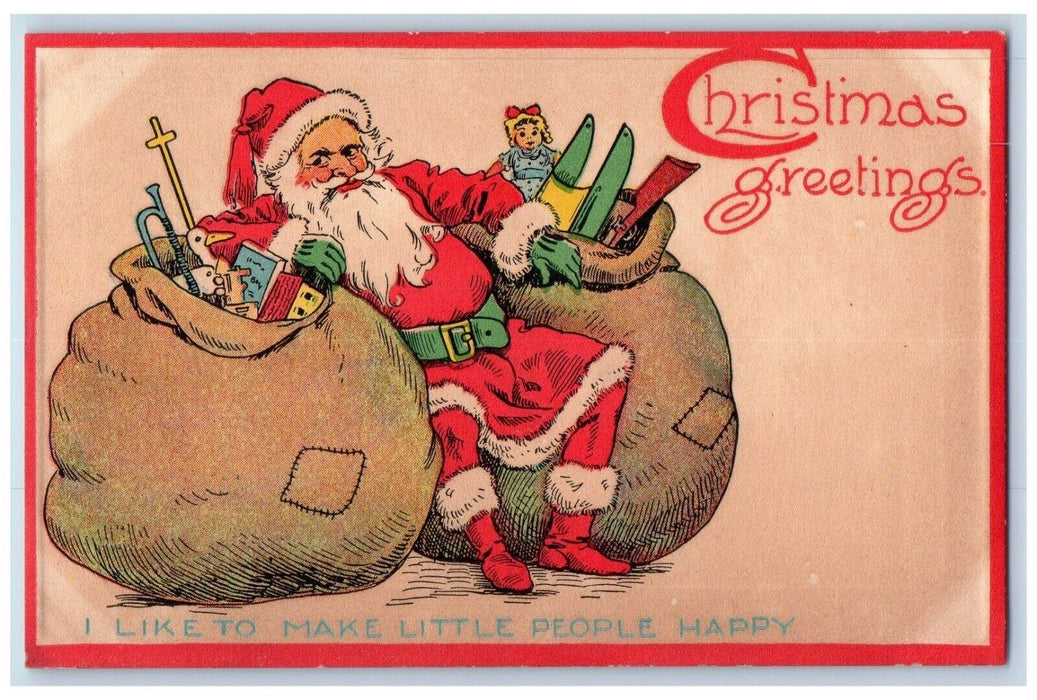 1913 Christmas Greetings With Sacks Of Toys Gibson Posted Antique Postcard