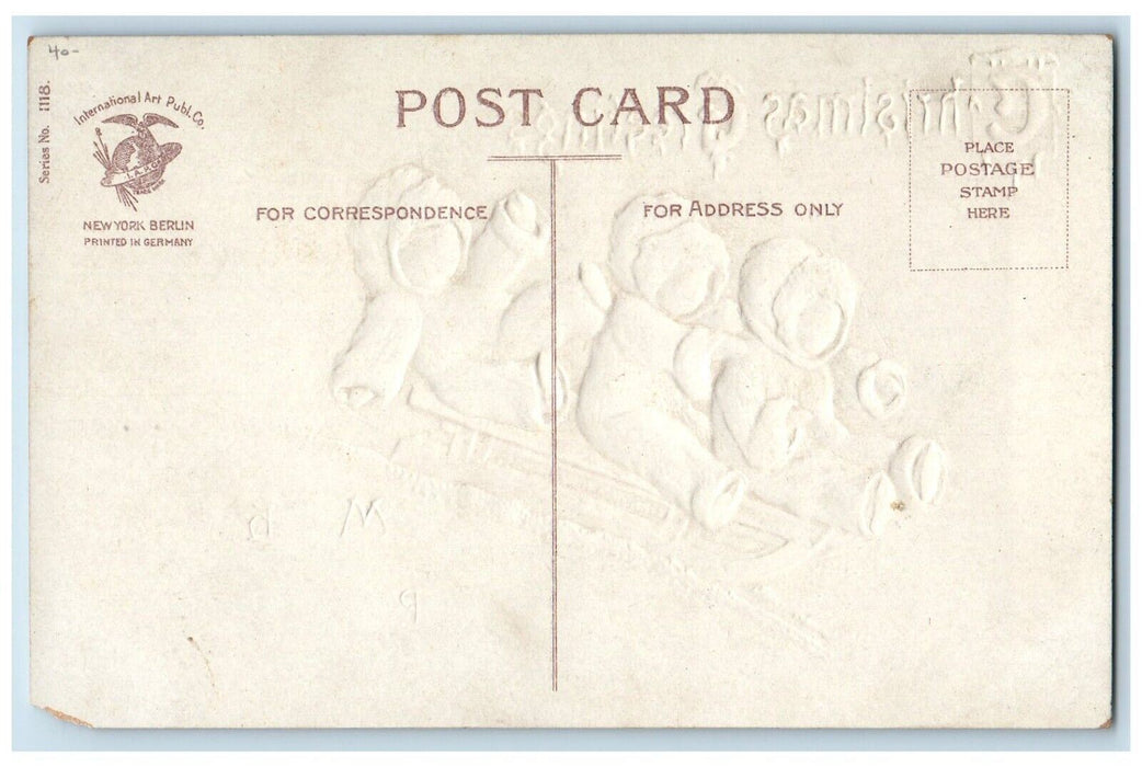 Christmas Greetings Children Sledding Winter Clapsaddle Embossed Postcard