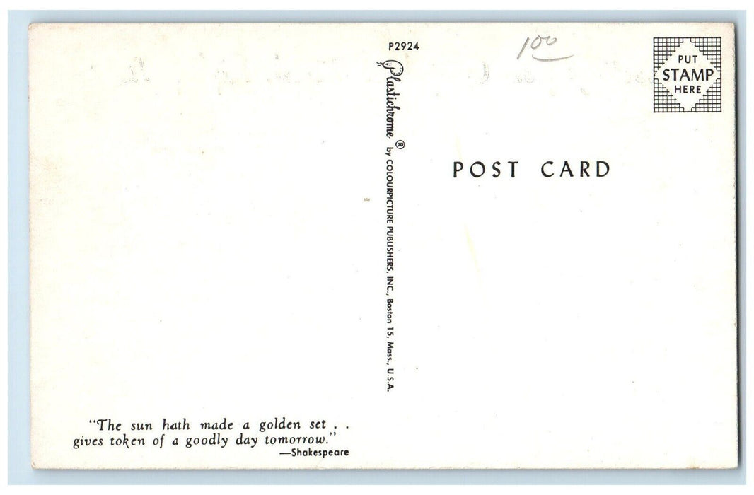 1960 Greetings Grapeland Motel Ripley New York Sun Hath Golden Set Poem Postcard