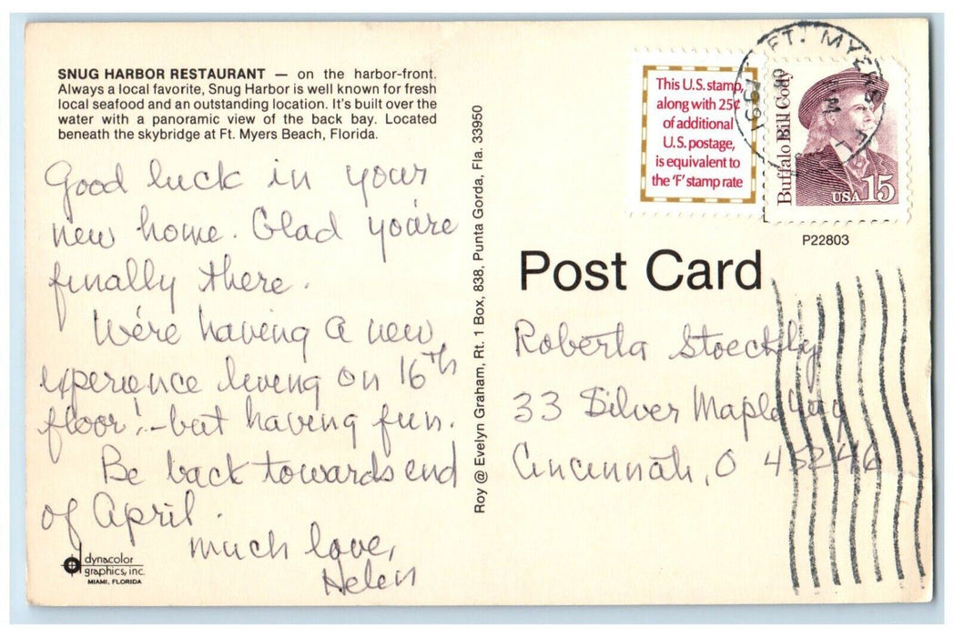 1991 Snug Harbor Restaurant Harbor-Front Pier Ft. Myers Beach Florida Postcard