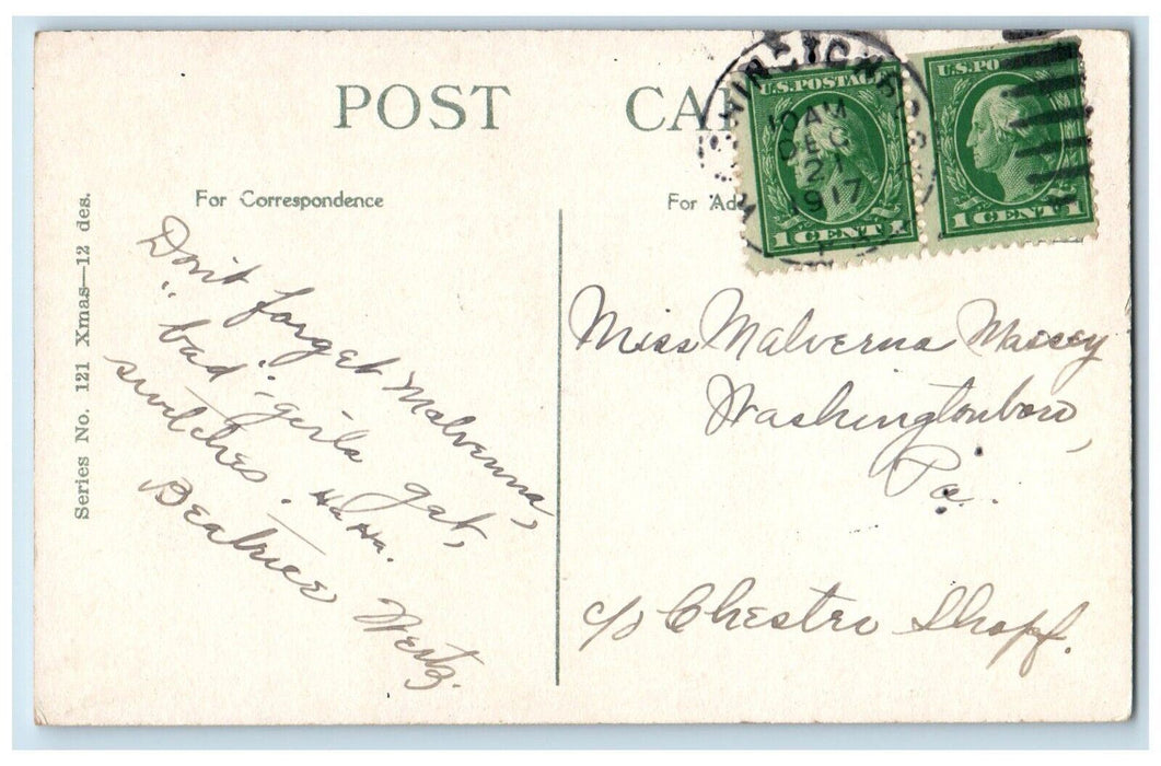 1917 Christmas Tree And Gifts Fireplace Cooking Washingtonboro PA Postcard