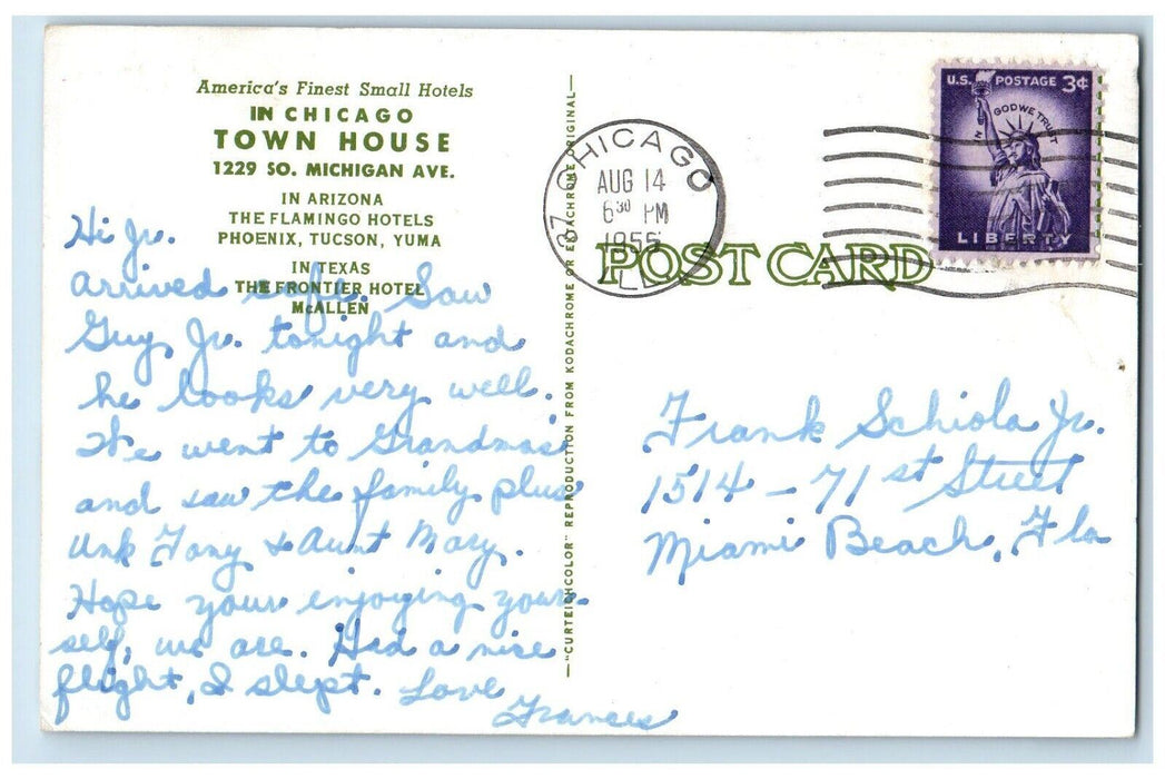 1955 America's Chicago Town House Michigan Ave Arizona Flamingo Hotel Postcard