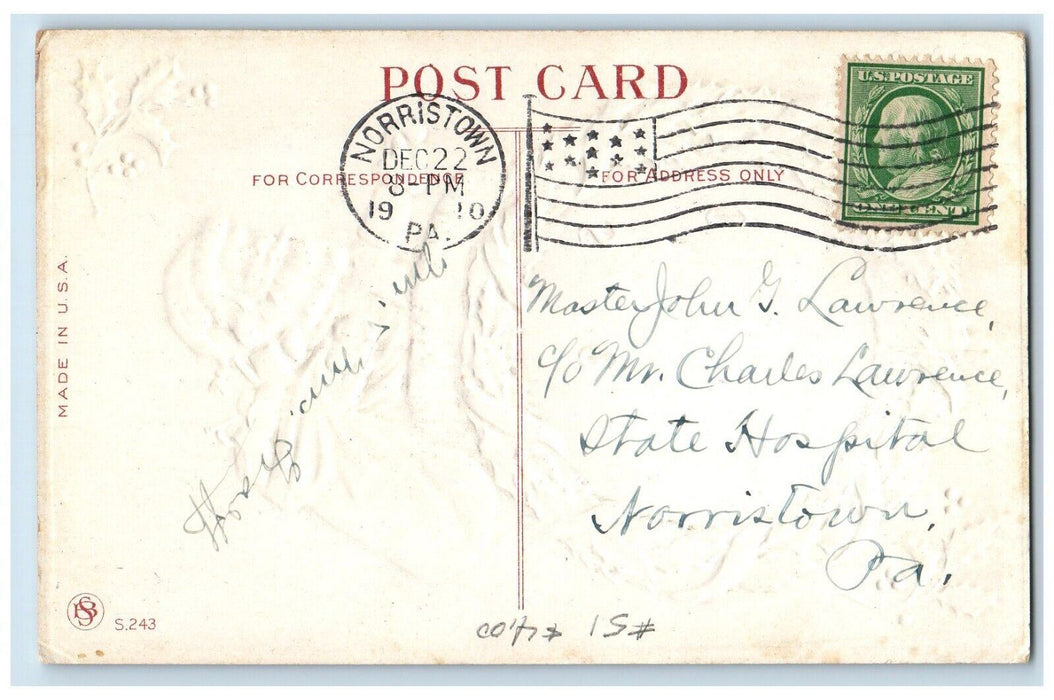 1910 Christmas Santa Claus Sack Of Toys In Chimney Whreat Embossed Postcard